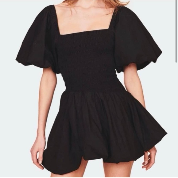 LoveShackFancy Asa Black Puff Sleeve Smocked Bubble Mini Dress - Picture 1 of 6